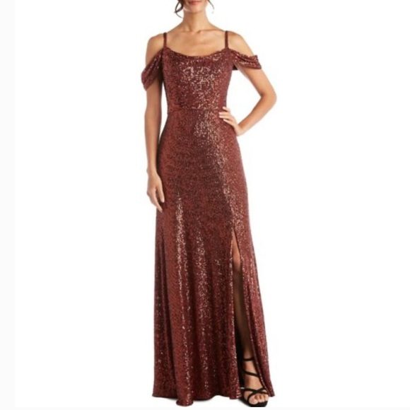 NWT Nightway Bronze Sequin Maxi Dress - Picture 2 of 10